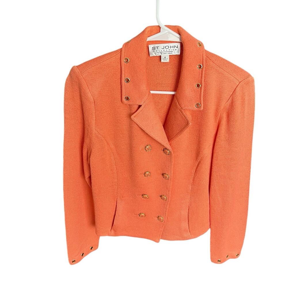 St. John Blazer Jacket Women Size 4 Santana Knit Peach Orange Grommet USA Made